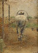 Nils Kreuger Labor  horse pulling a threshing machine Germany oil painting artist